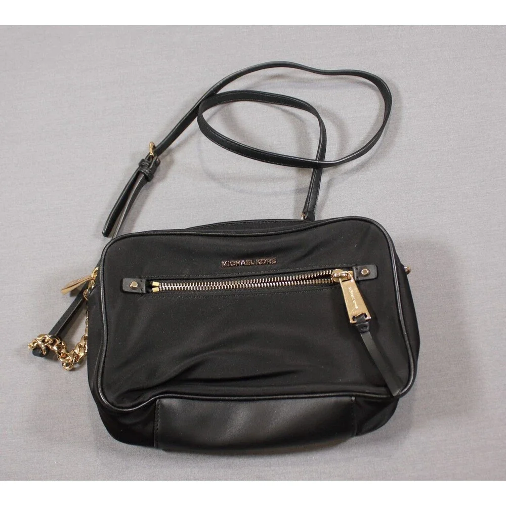 Michael Kors Black Crossbody Bag Gold Hardware Zip Adjustable Strap